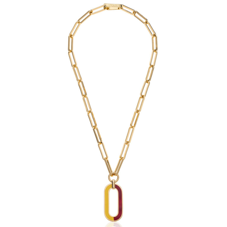 Collana con pendente smaltato rosso e giallo