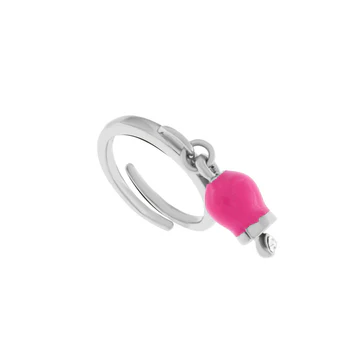 Amo Capri – Anello in Metallo con campanella portafortuna pendente Magenta