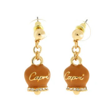 Amo Capri – Orecchini in Metallo con campanella arancio scritta capri