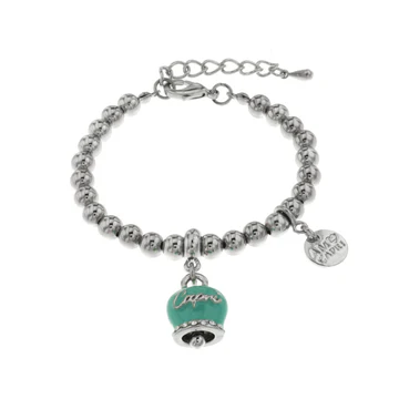 Amo Capri – Bracciale in Metallo con campanella pendente verde marino con scritta Capri