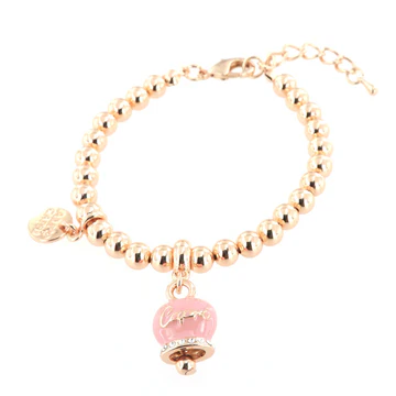 Amo Capri – Bracciale in Metallo maglia a sfere, con campanella scritta capri pendente Rosa