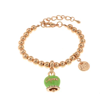 Amo Capri – Bracciale in Metallo con campanella portafortuna verde lime, con scritta Capri