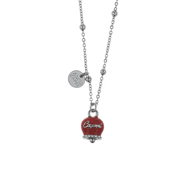 Amo Capri – Collana in Metallo maglia a pallini con campanella rossa e scritta Capri